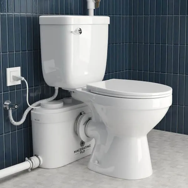 MaceratingFlo Macerating 2-​Piece Toilet with 750W Macerator Pump in White, 1.​6 GPF Single Flush, 16.​5 in.​ Seat Height, Extension Pipes