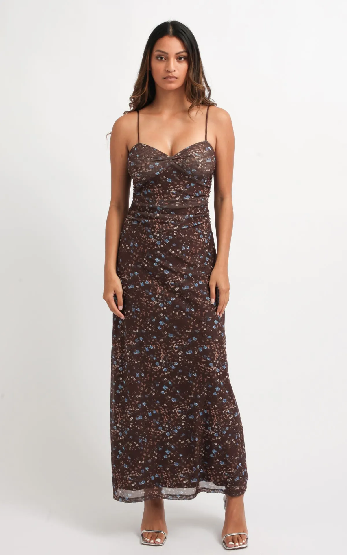 Printed Mesh Sweetheart Maxi