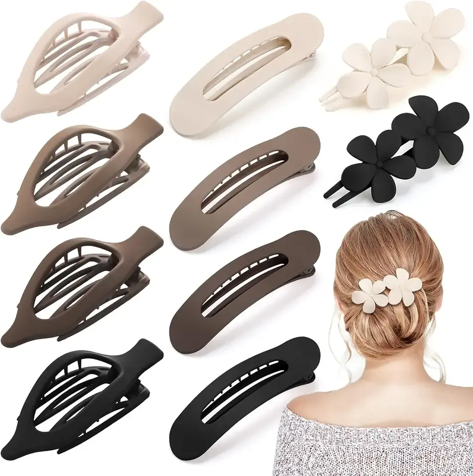 10 Pcs French Flat Hair Clips for Women - 3 Styles Non-slip Flat Claw Clips Matte Hair Claws for Thin Thick Hair