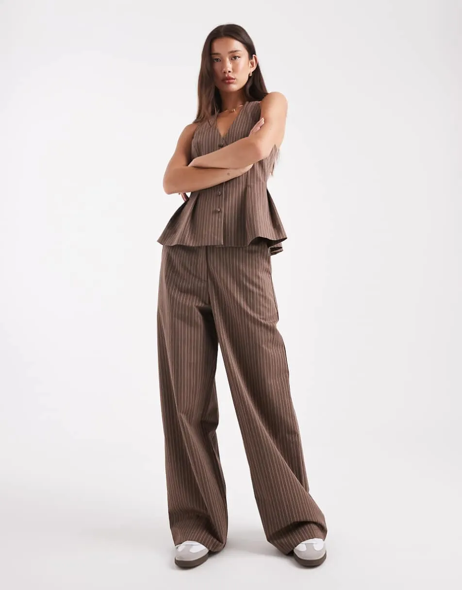 ASOS DESIGN tailored relaxed straight leg trousers co-ord in coffee stripe
