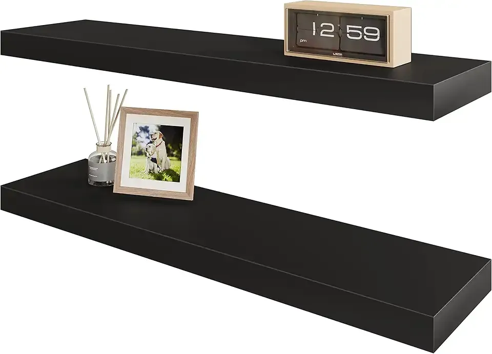 Floating Shelf,Wall Shelf,Decor Wall Mounted Shelves,Hanging Shelf Set L24xW6 for Bathroom Kitchen Living,Kitchen,Room Bedroom Storage,Black