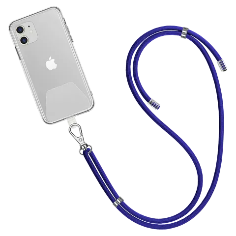 Crossbody popruh s upevněním pod kryt telefonu modrá