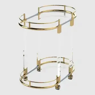 Casa Decor SoHo 2 Tier Oval Acrylic Bar Cart Gold