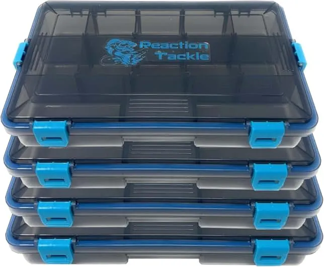 Reaction Tackle Standard Tackle Trays, Plastic Tackle Box Organizers with Four Secure Latches, Removable Dividers and Semi Transparent Lid f…