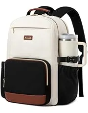 LOVEVOOK Laptop Backpack for Women with Pouch Pocket for Large Capacity Cup,15.6 Inch Laptop Computer Bag Travel Backpack Purse,Waterproof Work Business Backpack College Teacher Bags,Beige-Black-Brown