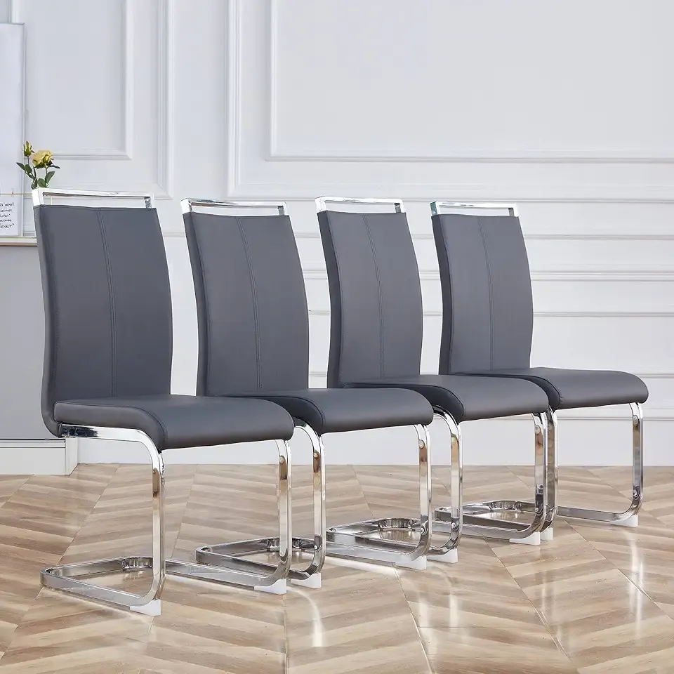 Baysitone Modern Dining Chairs Set of 4, Side Dining Room Chairs, High Back Kitchen Chairs with Faux Leather Padded Seat for Dining Room,Kitchen, Living Room Grey