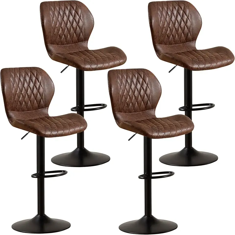 Bar Stools Set of 4, Modern Swivel Counter Height Barstools for Kitchen Island Chairs, Adjustable Fabric Bar Stools with Back for Kitchen Counter Bar, Brown