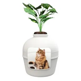 PETSWOL Round Semi-Closed Cat Litter Box & Planter - White