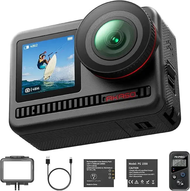 AKASO Brave 8 4K60FPS Action Camera, 48MP Photo Waterproof Underwater Camera with SuperSmooth Stabilization Touch Screen Sports Camera with 5X Zoom 8X Slo-mo Remote Control with Helmet Accessories