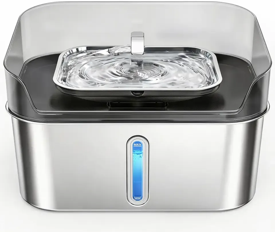 No Spill Dog Water Fountain Stainless Steel, Large 8L/2.1Gal Ultra Quiet | Pet Water Fountain for Cats Dogs Indoor, Automatic Dog Water Bowl Dispenser