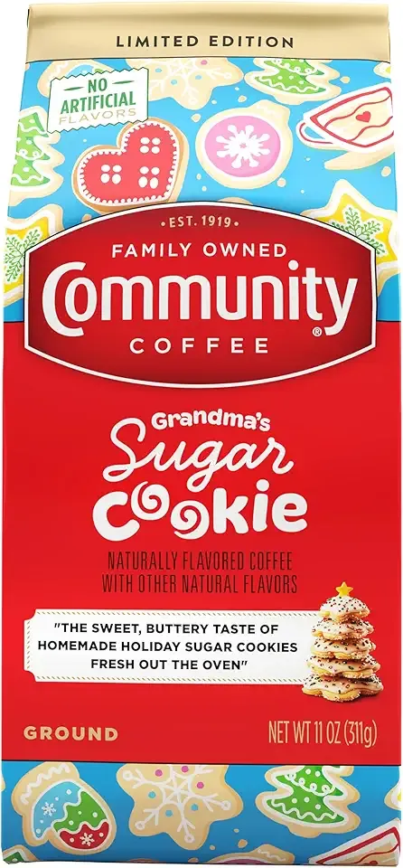 Community Coffee Grandma's Sugar Cookie Ground Coffee, Limited Edition Holiday Flavor, Natural Ingredients, 11 Ounce (Pack of 1)