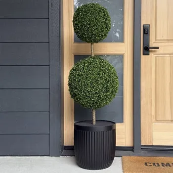 Faux 4' UV Resistant Boxwood Topiary Tree Indoor and Outdoor