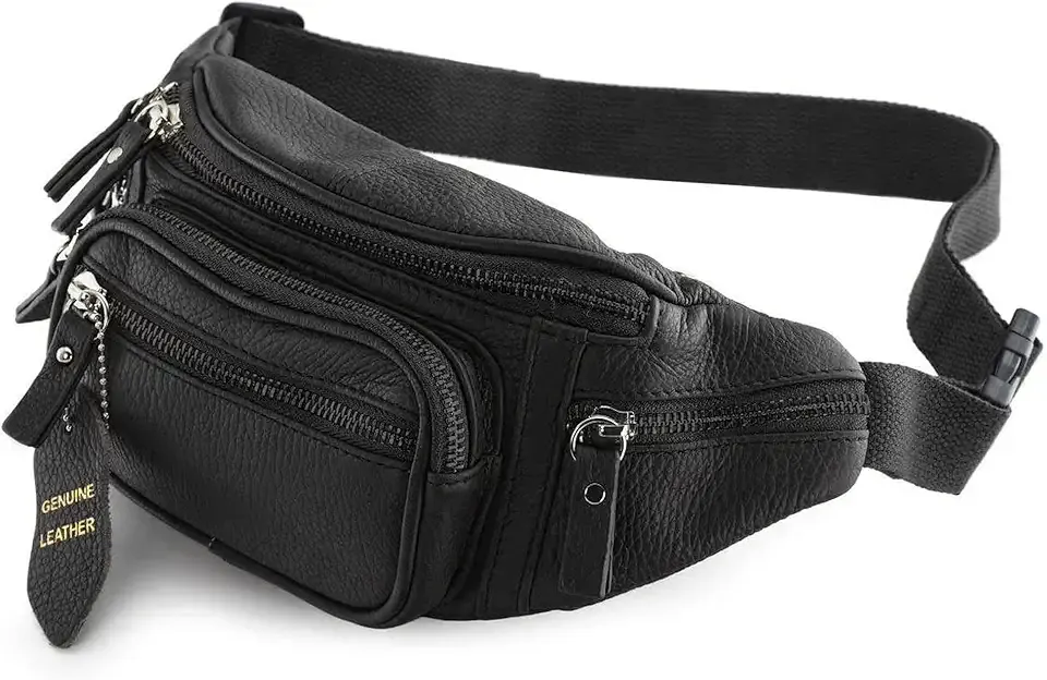 Fanny Pack Waist Bag Multifunction Genuine Leather Hip Bum Bag Travel Pouch for Men and Women- Multiple Pockets & Sturdy Zippers Ideal for Hiking Running And Cycling