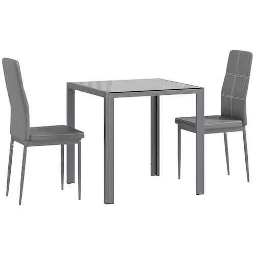 29.5-inch Dining Tables and Chairs with Faux Leather Upholstery, Grey