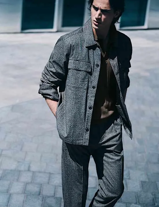 Overshirt aus reiner Baumwolle mit Hahnentrittmuster