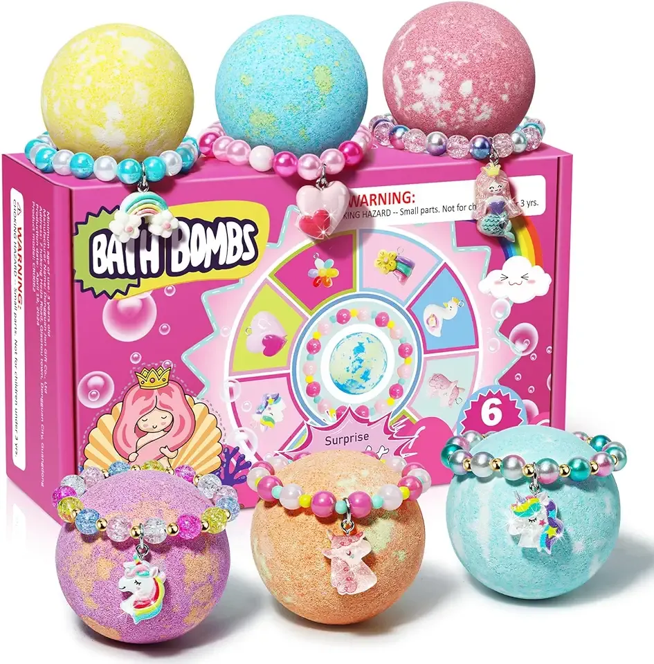 Unicorn Bath Bombs for Kids Girls with Bracelet Inside, sanyi Easter Basket Stuffers Bubble Bath Toys Birthday Gifts for 4 5 6 7 8 Year Old Girl Daughter Granddaughter