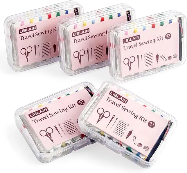 LIBLAIN Mini Sewing Kit with Big Eye Steel Needles for Adults and Beginners | Small Sewing Kit for Travel, Needle and Thread Kit for Hand Sewing (43Pcs, 5Pack)