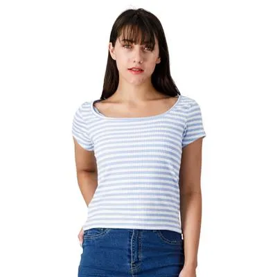 Playera Mxstaza Mujer Corta Cuello Cuadrado Líneas Horizontales