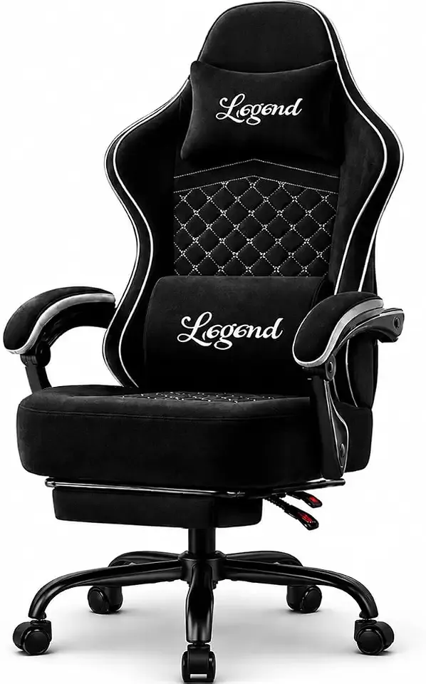 Gaming Chair for Adults with Footrest, Ergonomic Computer Chair, 330 lb | Heavy Duty Load Capacity, 52 cm Wingless Wide Seat, Pocket Spring Cushion, Headrest, Adjustable Height, Reclining Backrest