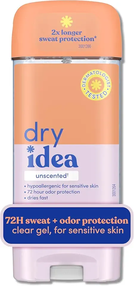 Dry Idea Gel Deodorant & Antiperspirant for Women - Hypoallergenic for Sensitive Skin, 2X Longer Sweat Protection, 72Hr Sweat & Odor Protection, Unscented, Womens Deodorant, 3 oz