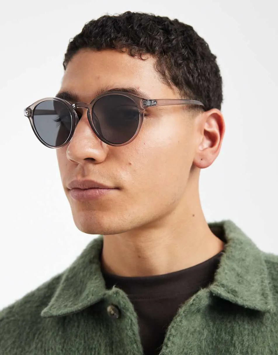 ASOS DESIGN round sunglasses in grey crystal frame with smoke lens
