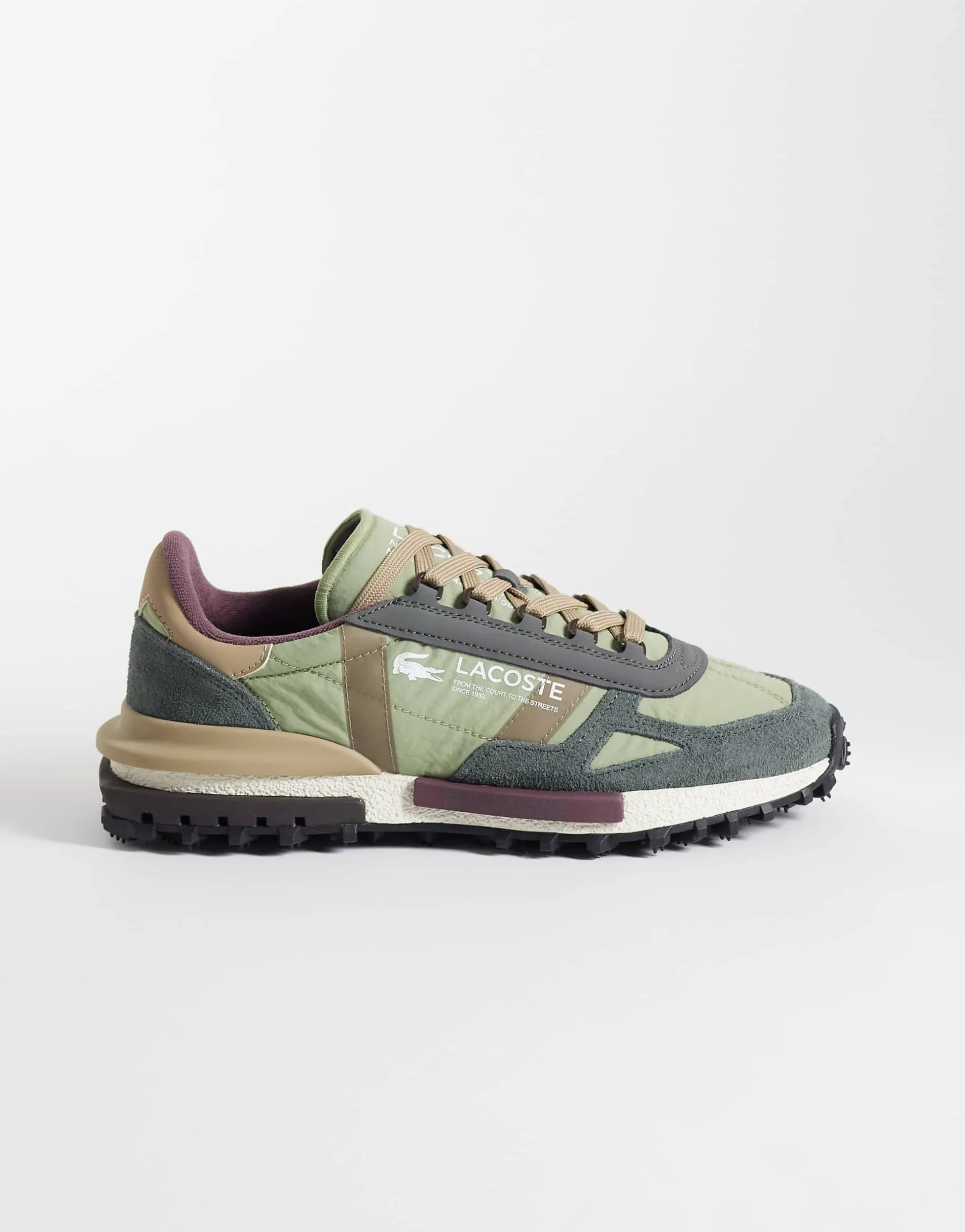 Lacsote elite active suede detail trainer in dark grey and light khaki