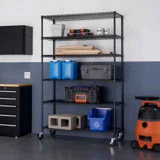 TRINITY 6-Tier Wire Shelving Rack, 48" x 18" x 72" NSF, Includes Wheels