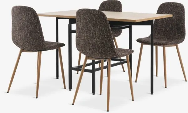 FOLDINGBRO + JONSTRUP FOLDINGBRO L130 tafel warm eiken + 4 JONSTRUP donkerbruin