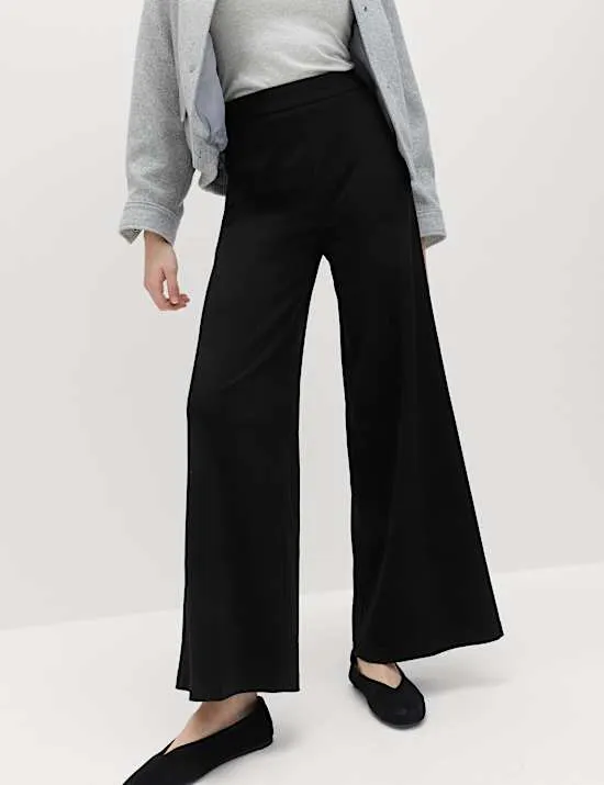 Jersey Wide Leg Trousers with Stretch