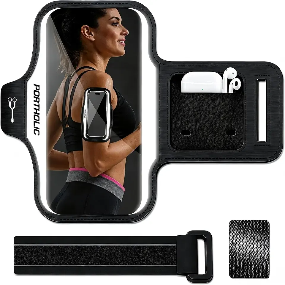 PORTHOLIC 2026 Running Armband Water Resistant Sports Phone Holder Case with Extension Strap,Card Slot Up to 6.9" Phone for iPhone 17/16/15/14/13 Plus Air Pro Max XR/XS