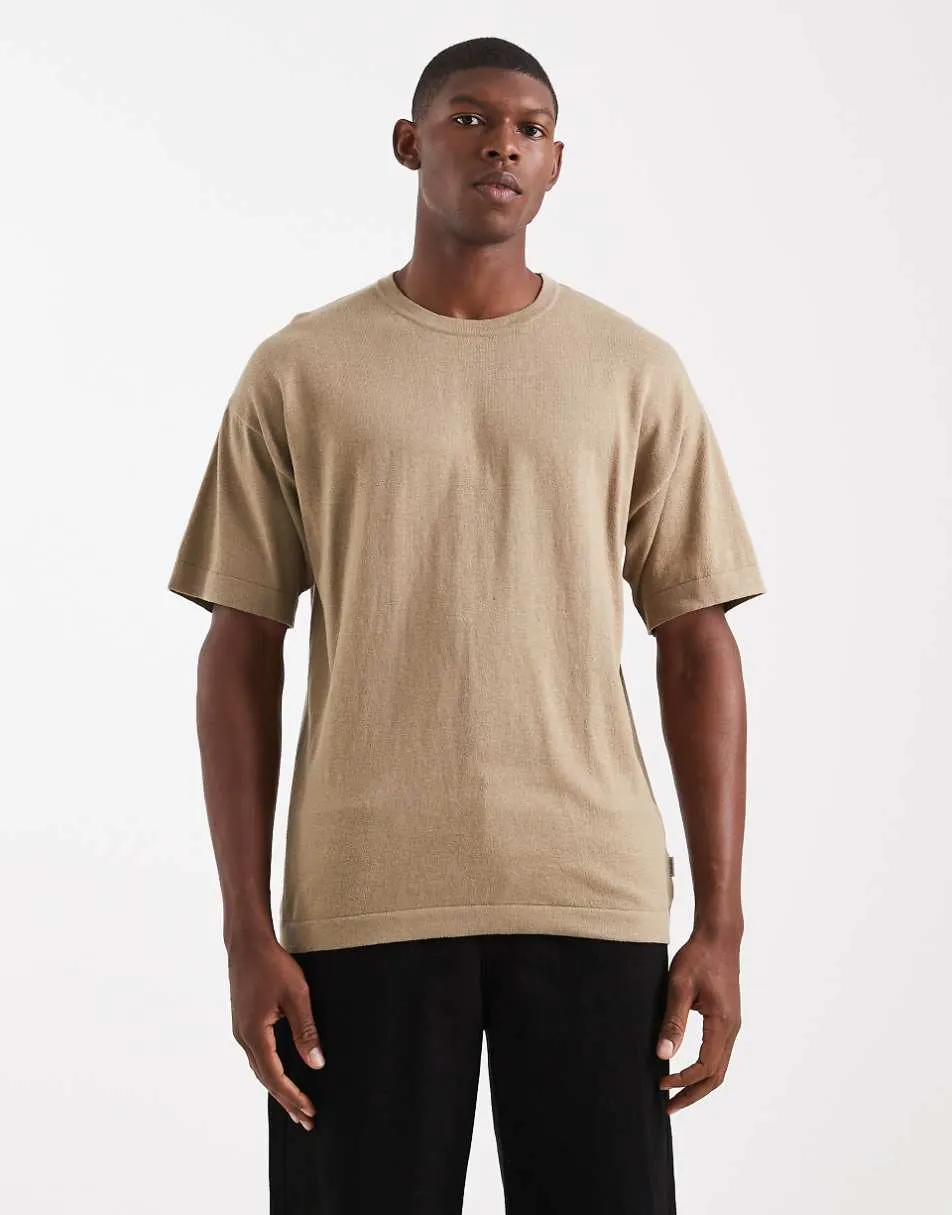 Jack & Jones oversized knitted t-shirt in beige