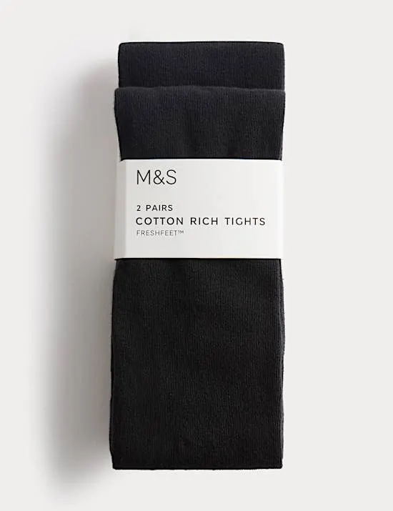 2 Pack Cotton Rich School Tights (2-16 Yrs)