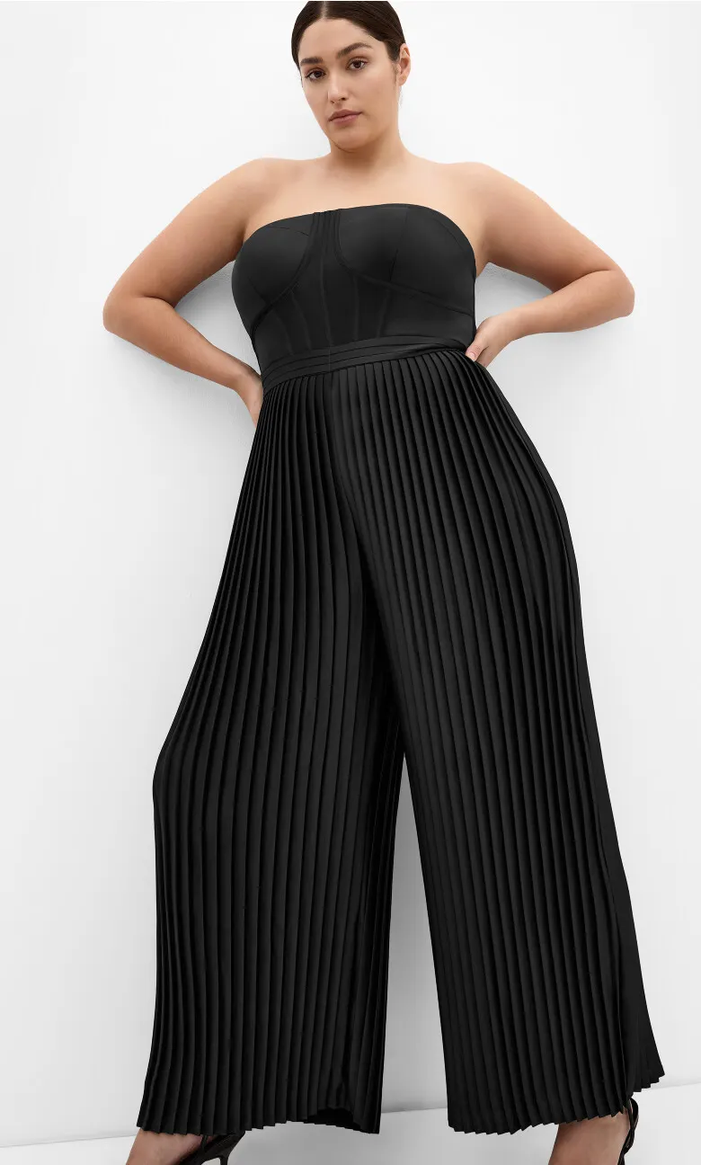 Palazzo Pleat Jumpsuit - black