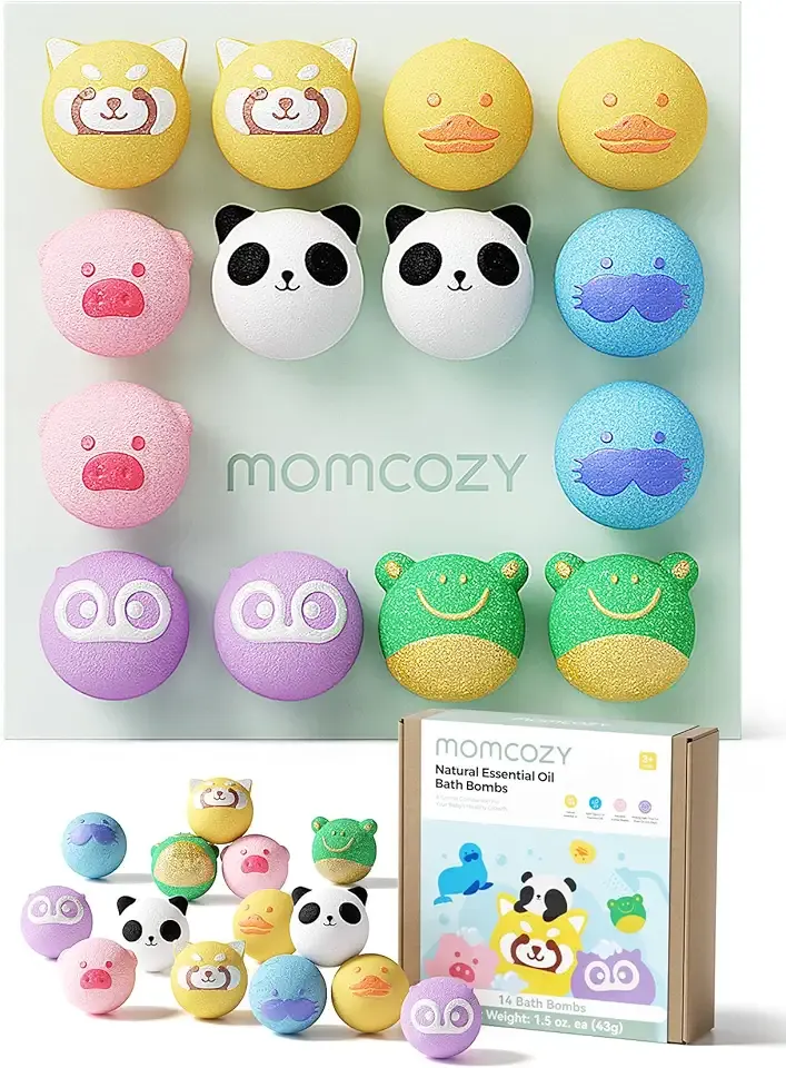 Momcozy 14-Pack Animal Bath Bombs with Essential Oil, Ideal Christmas Gift for Happy Educational & Fun Bath Time, Bath Bombs Kit with 7 Cute Animal Shapes, Ideal Gifts for Kids Girls Boys Toddler
