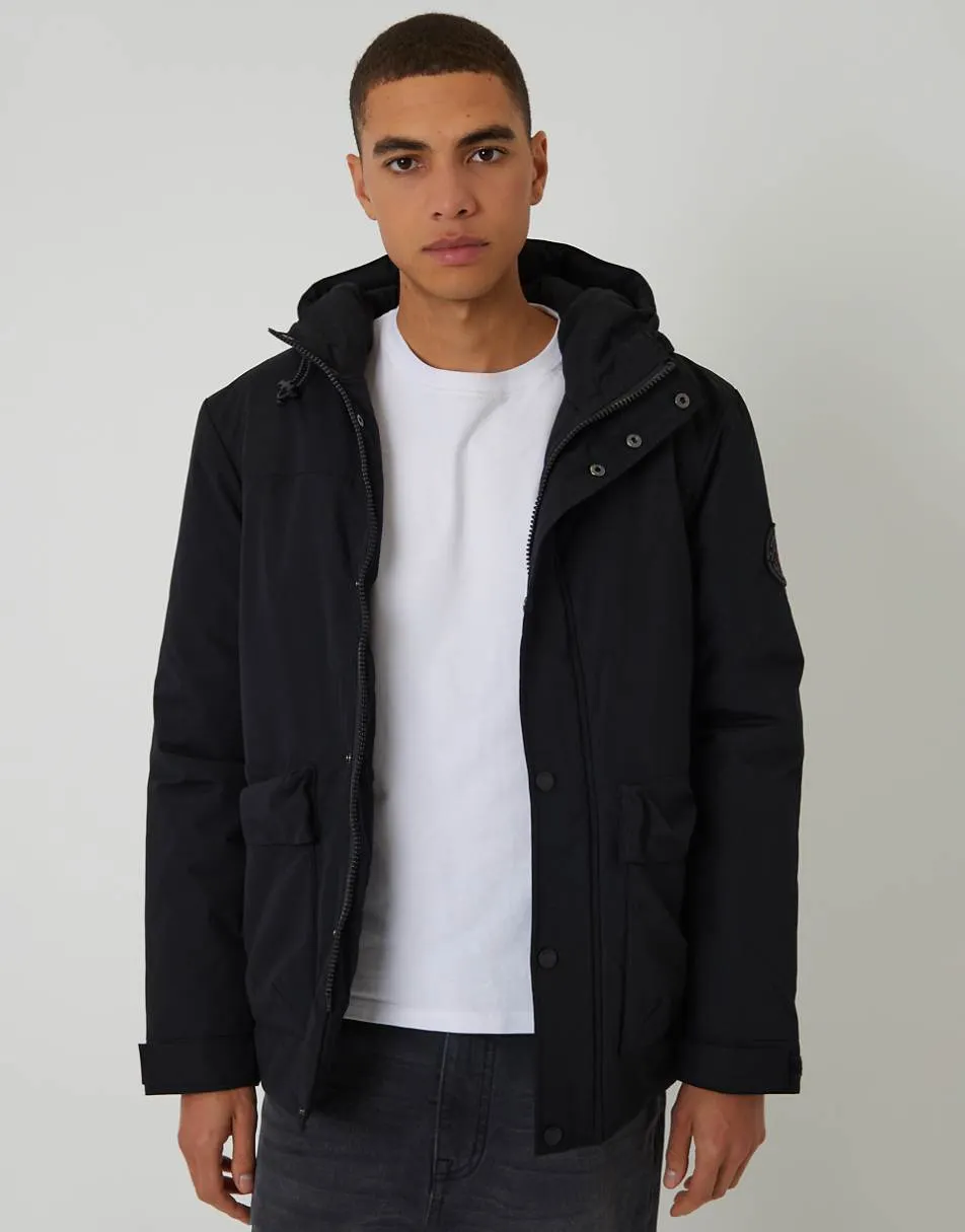Threadbare Showerproof microfleece lined padded coat in black