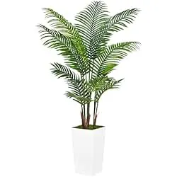 ASTIDY Artificial Palm Tree 5FT - Fake Tree with White Tall Planter - Faux Tropical Areca Floor Plant in Pot - Artificial Silk Plant for Home Office Living Room Decor Indoor