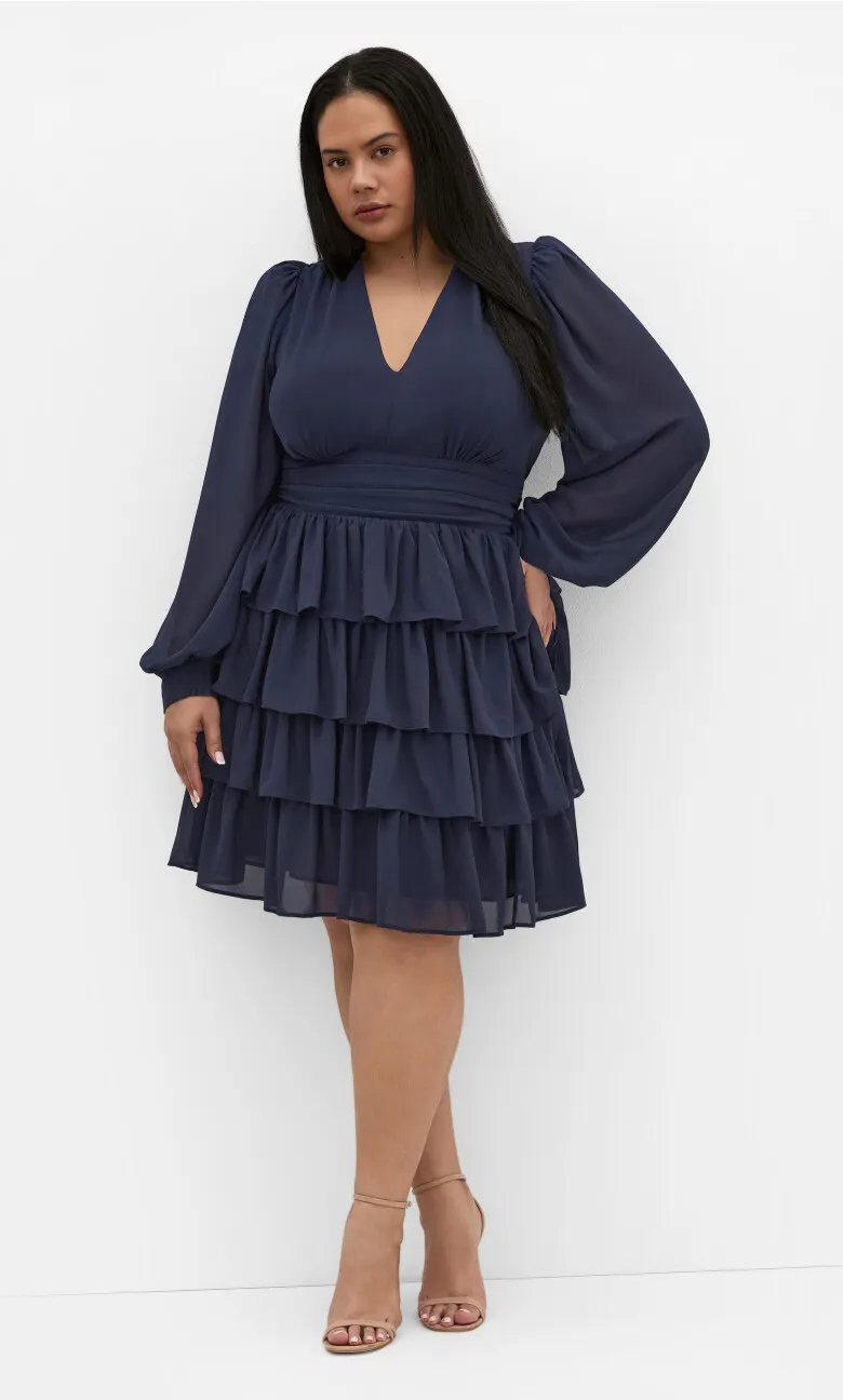 Juliette Tiered Mini Dress - navy