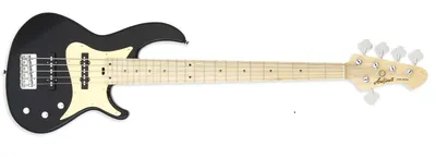 ARIA PRO II RSB-618 - BLACK WITH GOLD PICKGUARD - 5 STRING BASS