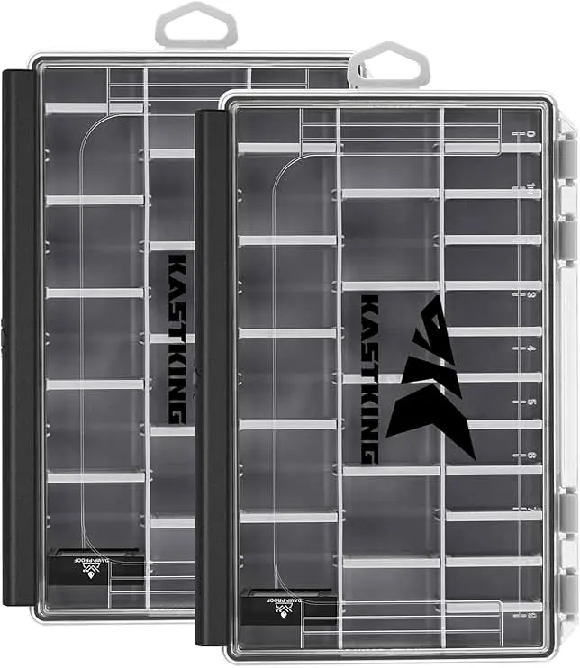 KastKing HyperSeal Waterproof Tackle Box, 3600 and 3700 Tackle Trays, Fishing Tackle Box Organizer with Removable Dividers, Lure Box and Terminal Tackle Storage,Black