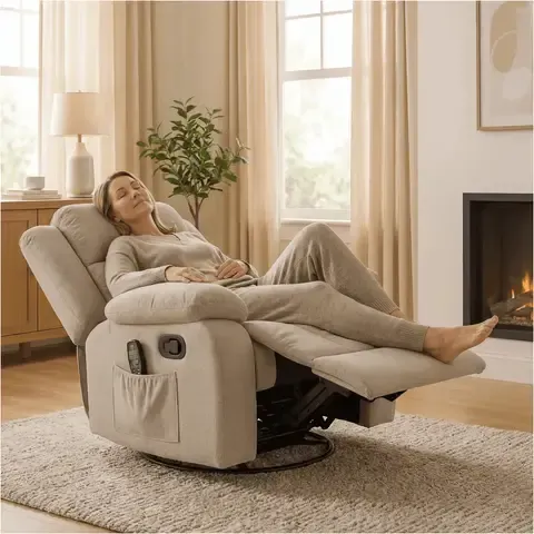 Berger giratorio sillon reclinable masaje y calefaccion mecedora tela tecnica_