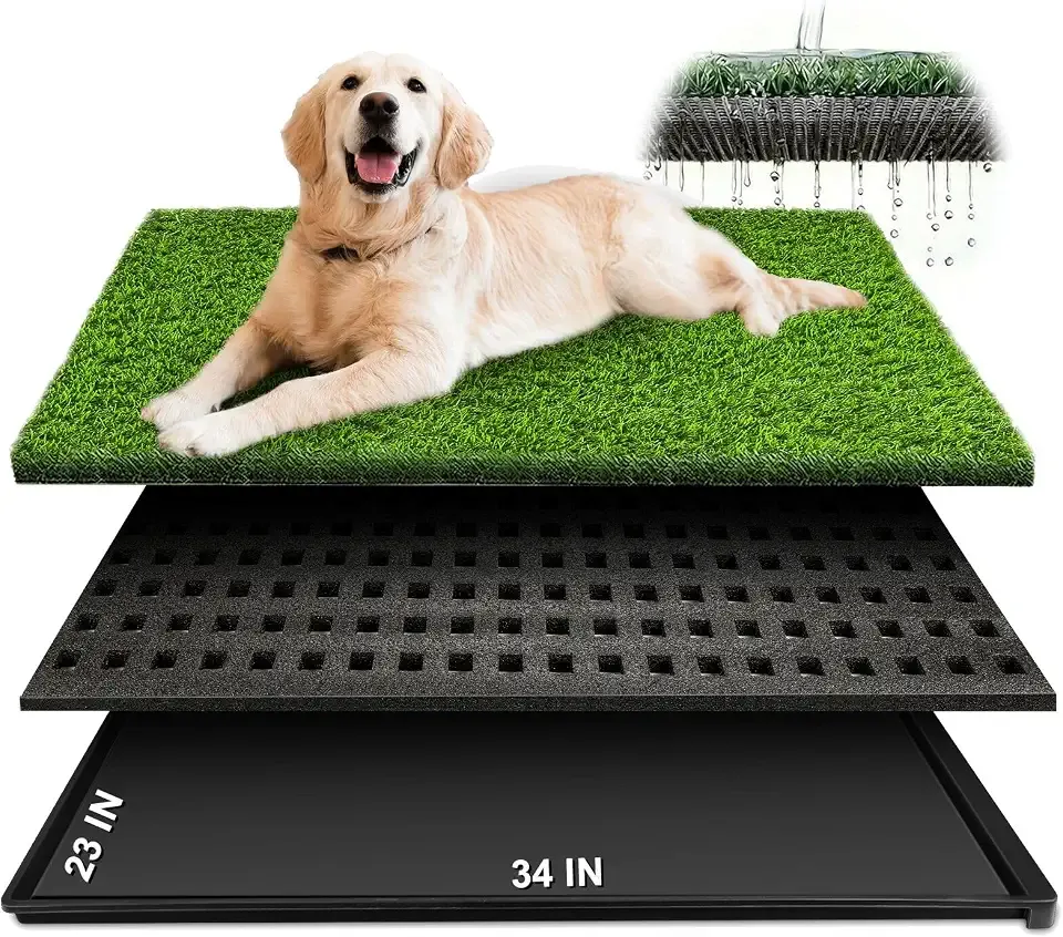 Dog Grass Pad with Tray, 34''X23'' Large Artificial Turf Grass Potty, Reusable Puppy Pee Pads for Dogs, Portable Dog Litter Box for Indoor/Outdoor Potty Training Toilet