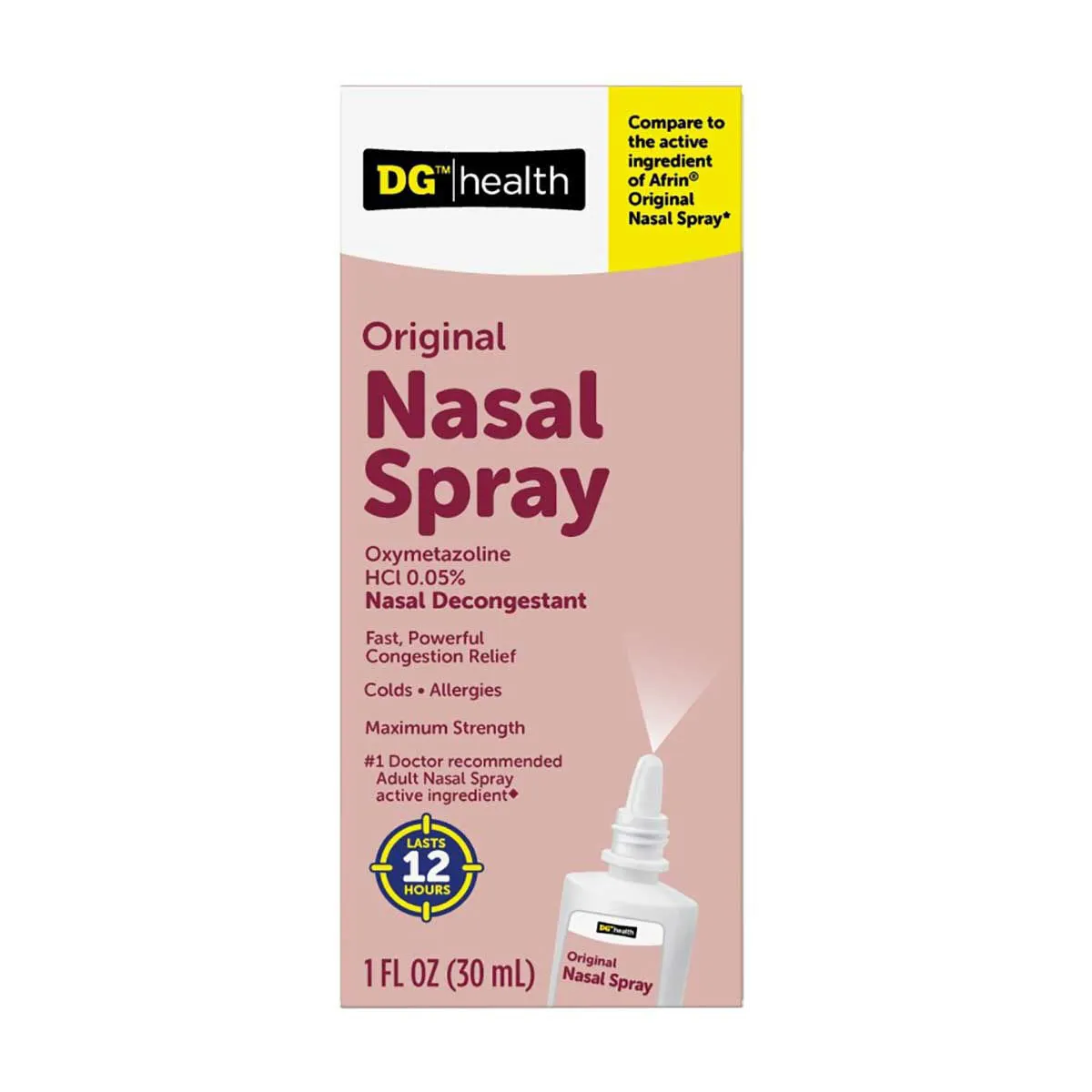 Maximum Strength 12 Hour Nasal Spray, Fast Powerful Congestion Relief For Colds and Allergies, 1 fl oz