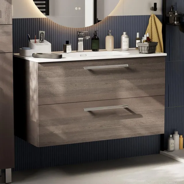 Mueble de baño con lavabo Remix2 roble gris 100x45 cm