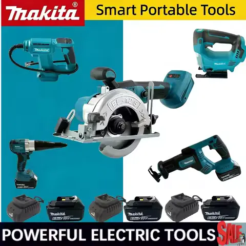 Makita Cordless 18V Power Tool Set: Cordless Rotary Hammer, Rivet Gun, High-Power Fan, Cordless Saw, Air Inflator