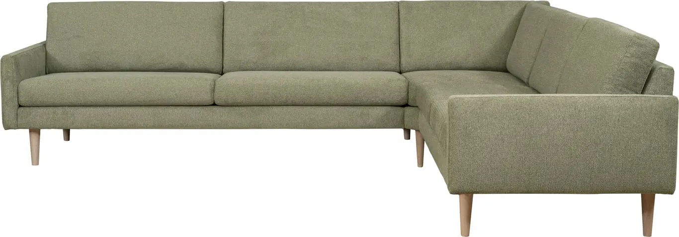 Hjellegjerde Høy hjørnesofa armlen 23 + 3,5 seter duo + lite hjørne + 2,5 seter + arm 23, stoff Perolly eucalyptus