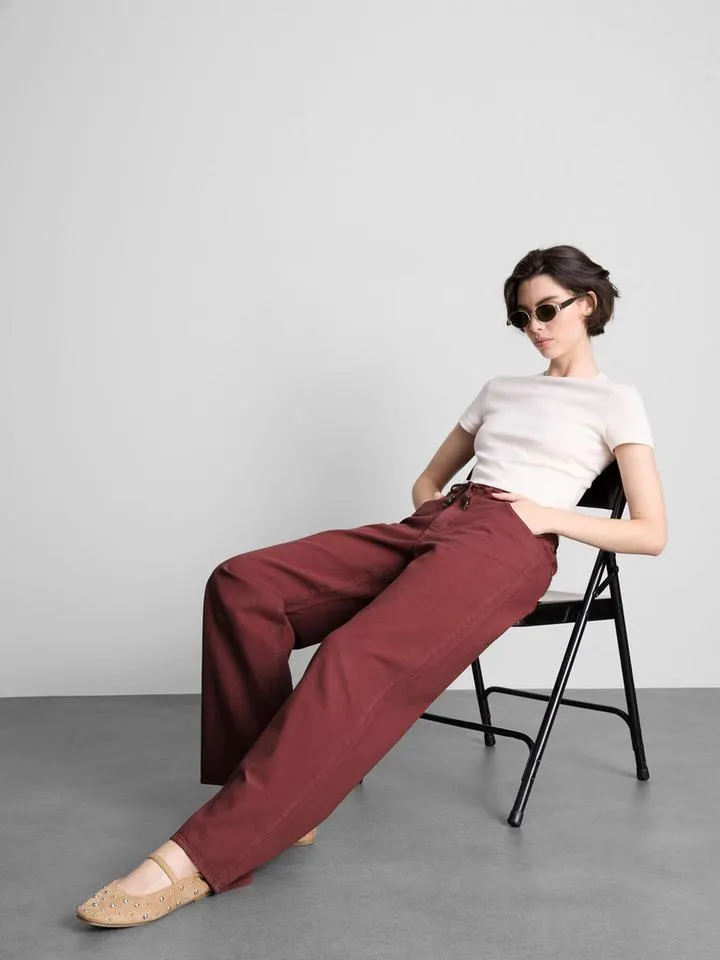 Pantalon droit en coton à perles