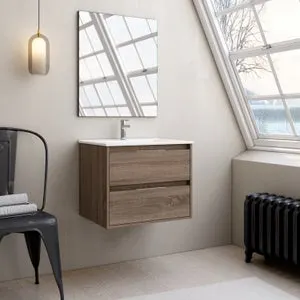 Pack Mueble de baño con Lavabo + Espejo PISA 2 Cajones Britania 80x45 cm - EGORE