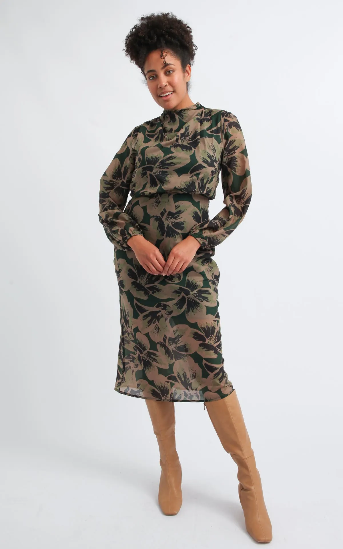 Chiffon Drape High Neck Dress