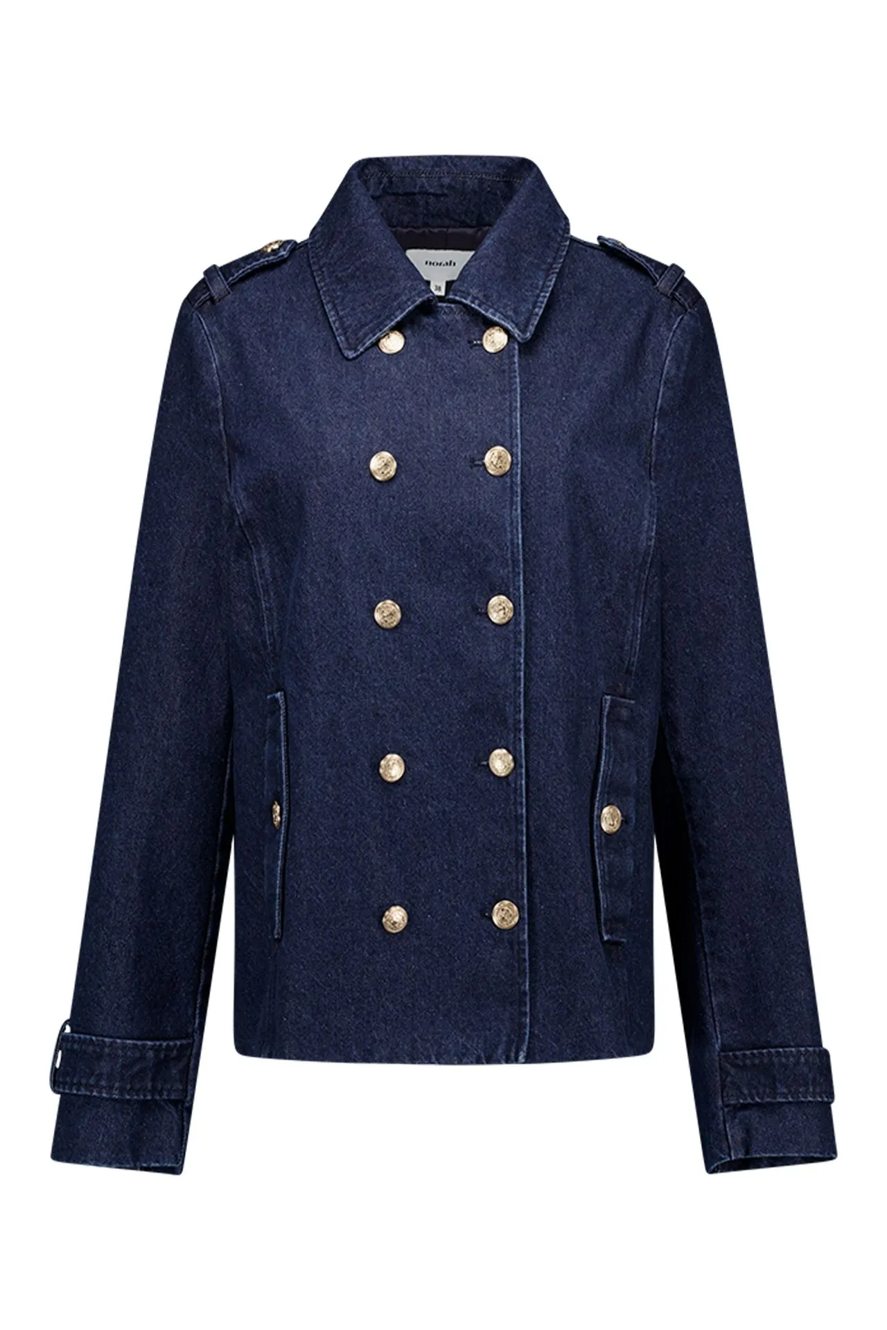 Blauwe denim jas met dubbele knoopsluiting