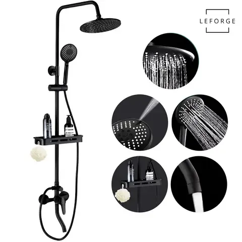 Columna De Ducha Moderna 3 Funciones Monomando Con Jabonera Negro